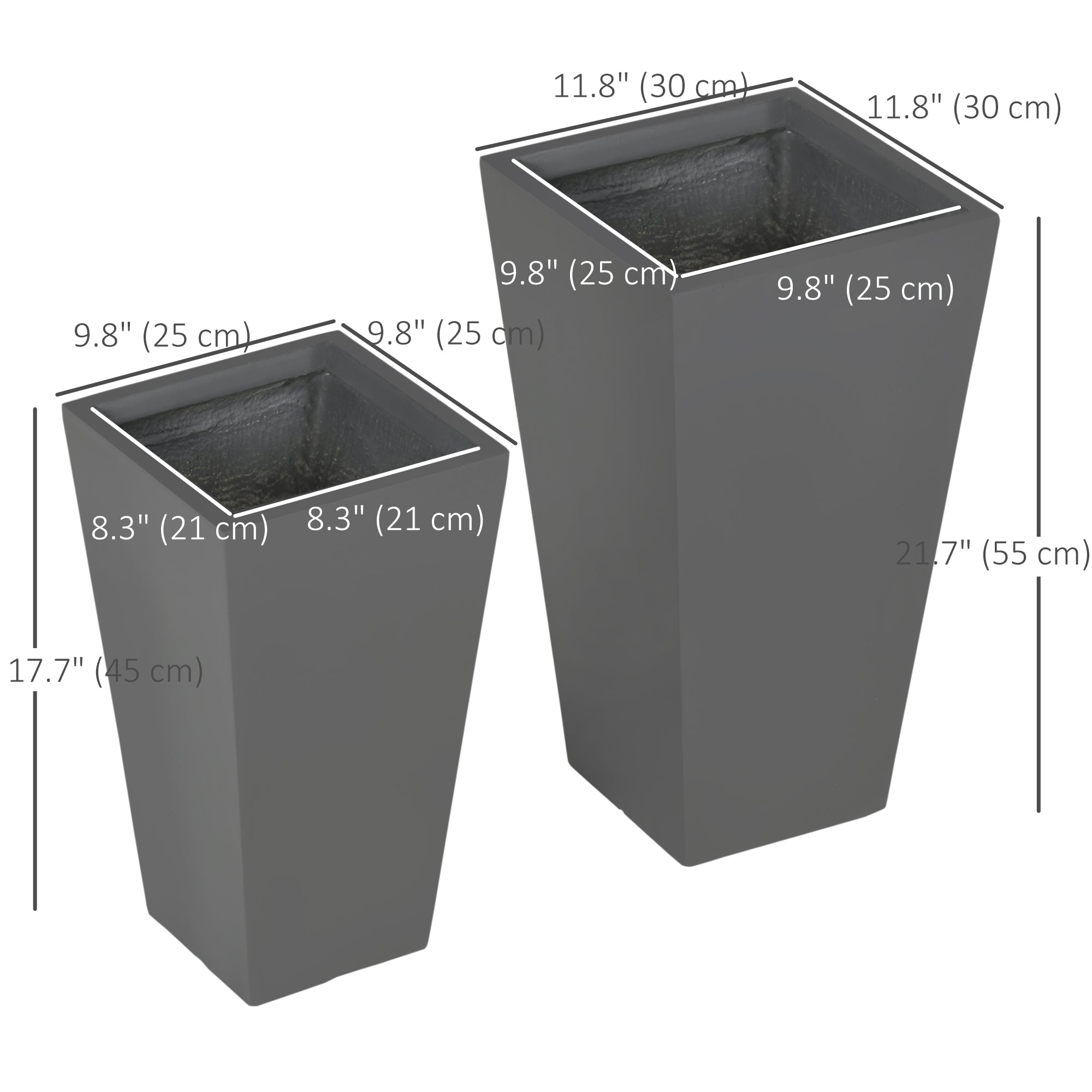 Outsunny Set of 2 Tall Planters with Drainage Holes, 22" / 18" Outdoor Flower Pots for Patio, Yard, Garden, Grey