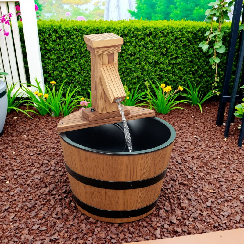 Outdoor Waterfall Fountain, Garden Wood Barrel, Carbonized
