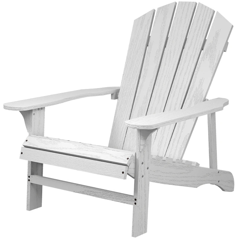 Wood Adirondack Chair, Outdoor Patio Muskoka Chair with Slatted Design for Deck, Garden, Backyard, Fire Pit, White