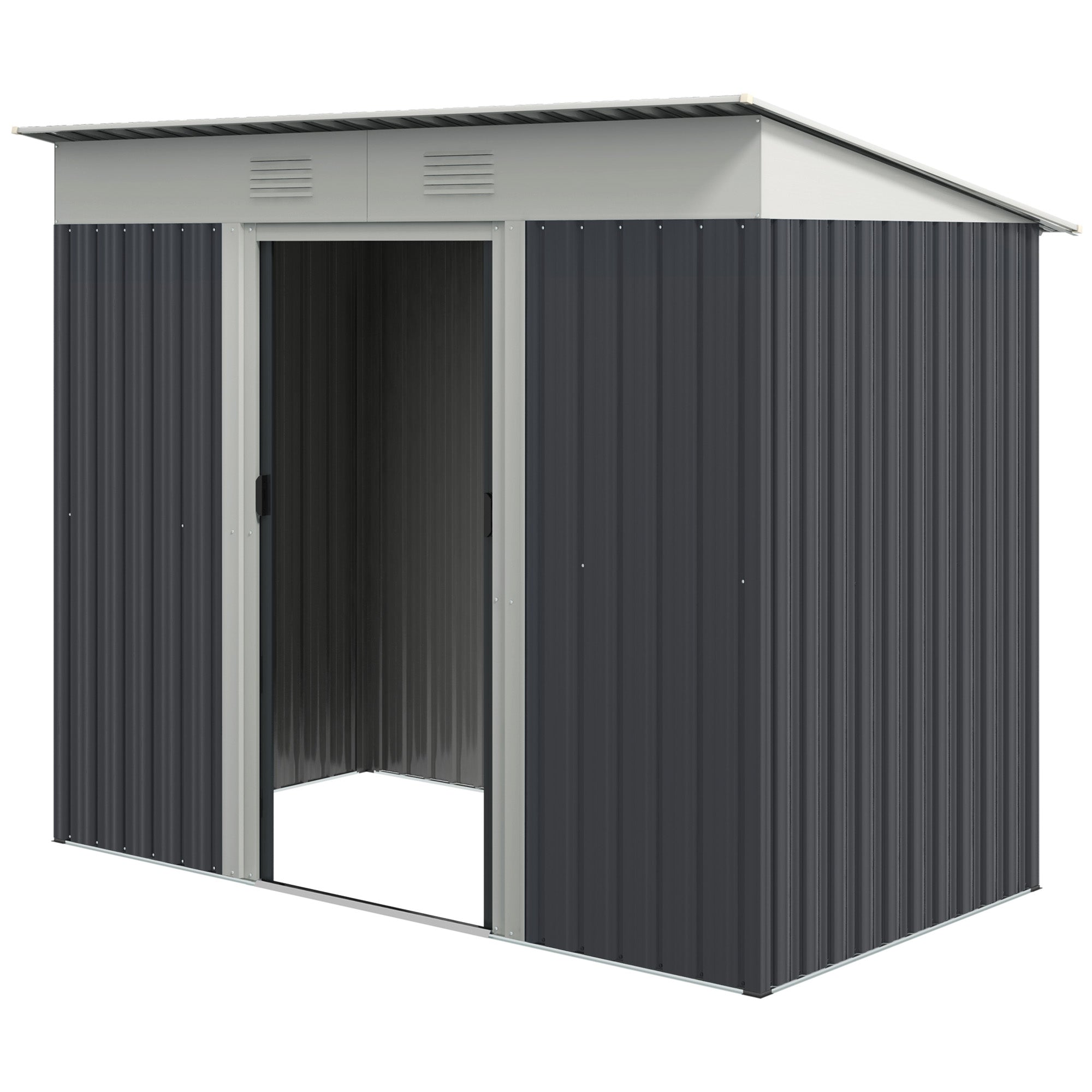 Outsunny 7' x 4' Outdoor Storage Shed, Metal Garden Tool Storage House Organizer with Lockable Sliding Doors and Vents, Charcoal Grey