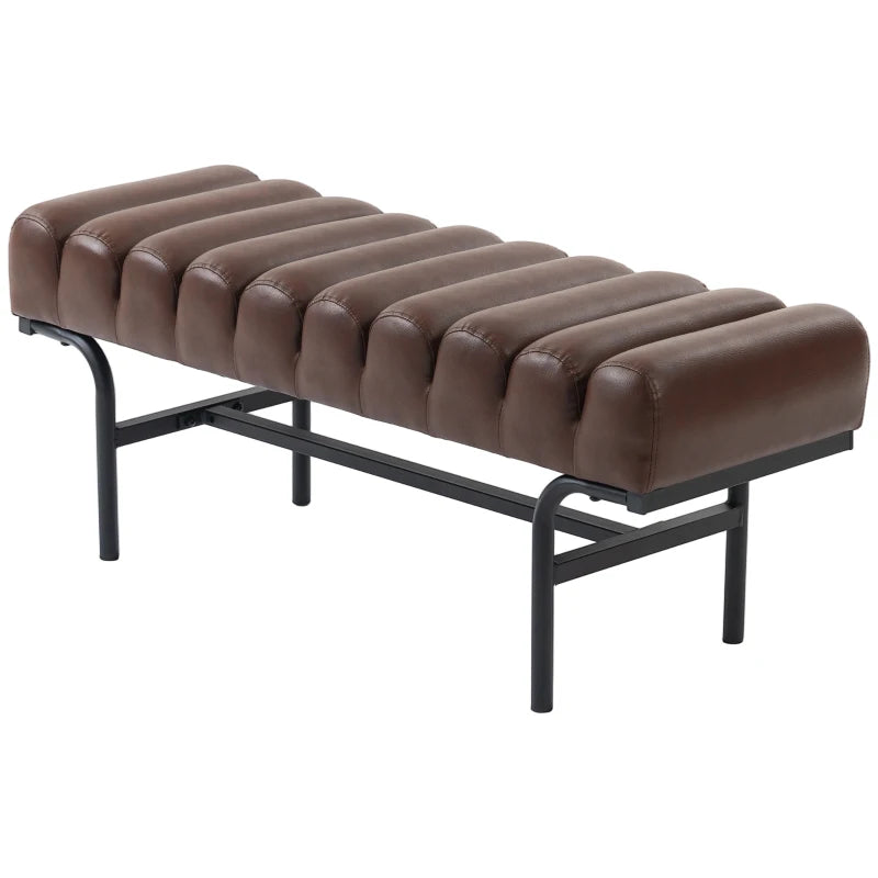 Bedroom Bench PU Leather End of Bed Bench with Cylindrical Seat and Metal Legs for Bedroom Living Room Hallway Brown