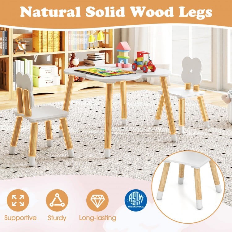 Flower-shaped Kids Table Set with Solid Pine Wood Legs-White