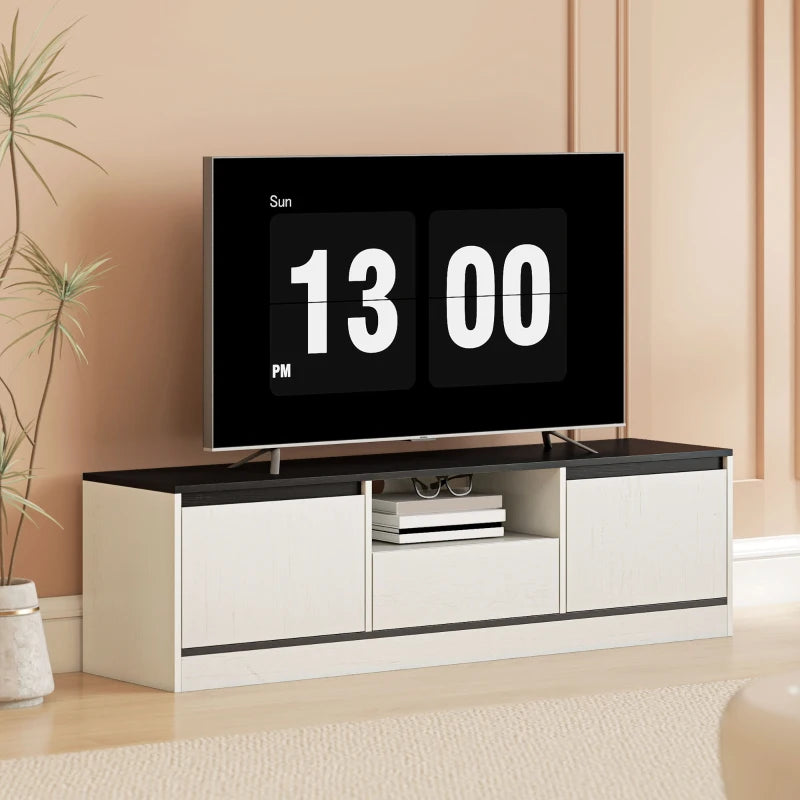 TV Stand for 55-60 Inch TV, Entertainment Center w/ Cabinets, Shelf, Drawer and Cable Management for Living Room, White