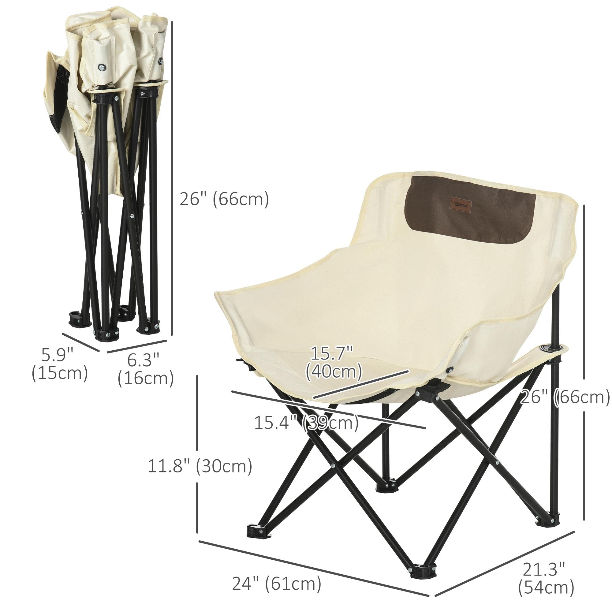 Outsunny Folding Camping Chair Lightweight Portable Chair for Outdoor Hiking Backpacking with Carry Bag Side Pocket White