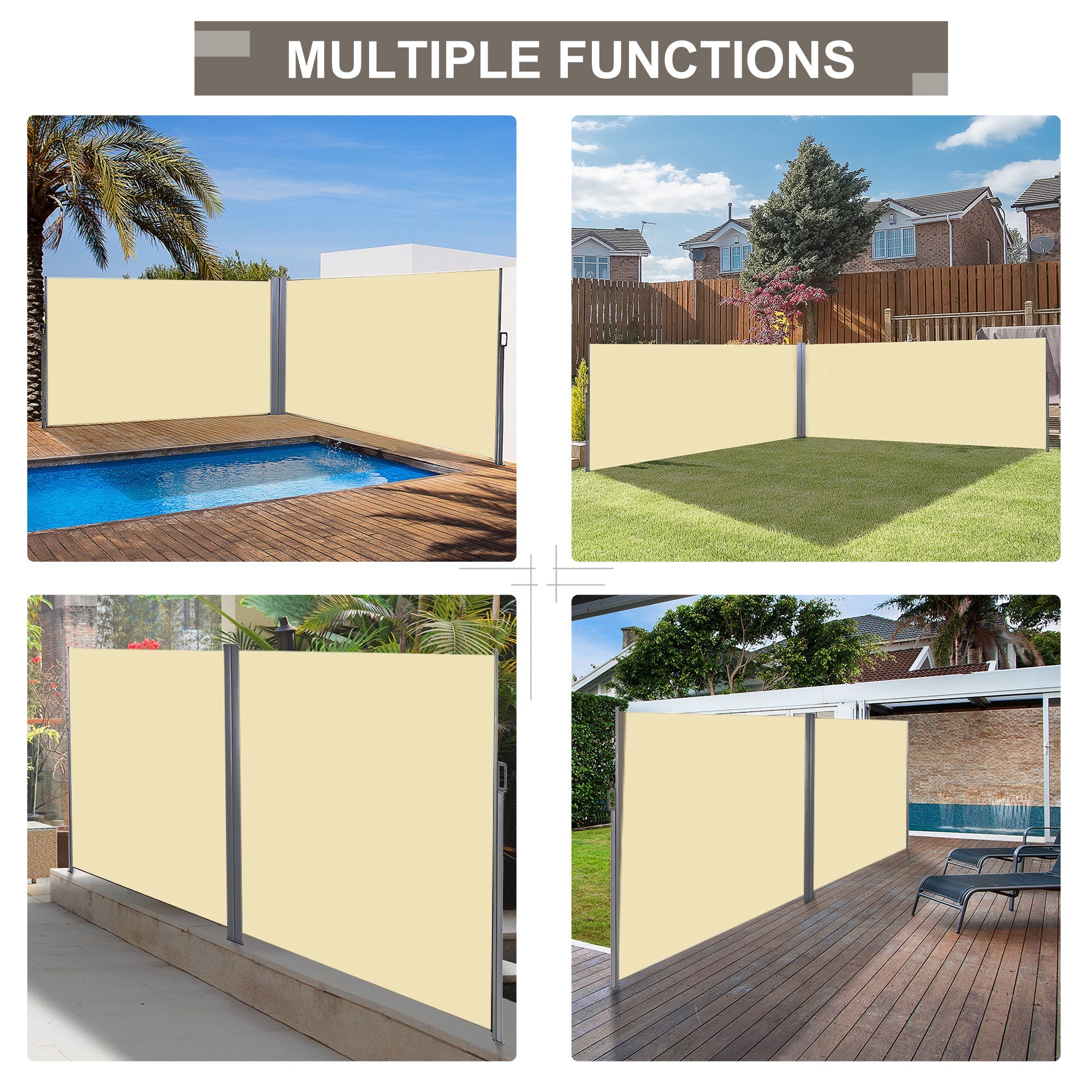 Outsunny Patio Privacy Divider: Double Side Retractable Sunshield for Garden Shade, Beige