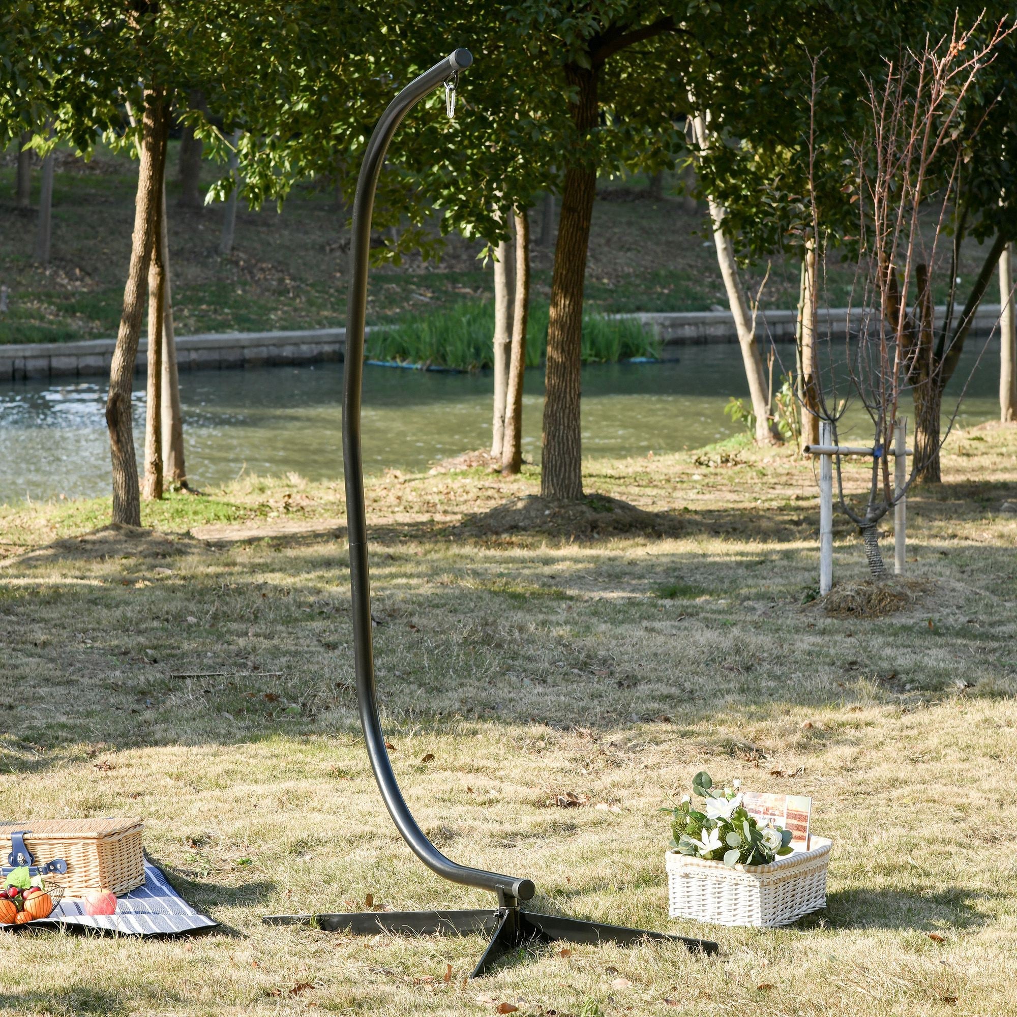 Outsunny Hanging Hammock Chair Stand C Stand Steel for Indoor Outdoor Air Porch Swing Chair