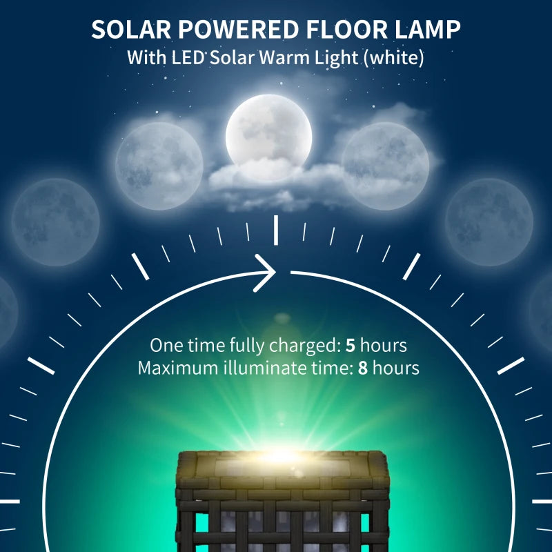 Wicker Solar Outdoor Lamp, Decorative Floor Lamp with Auto On/Off LED Lights, IP44 for Patio, Porch, Pathway, Black