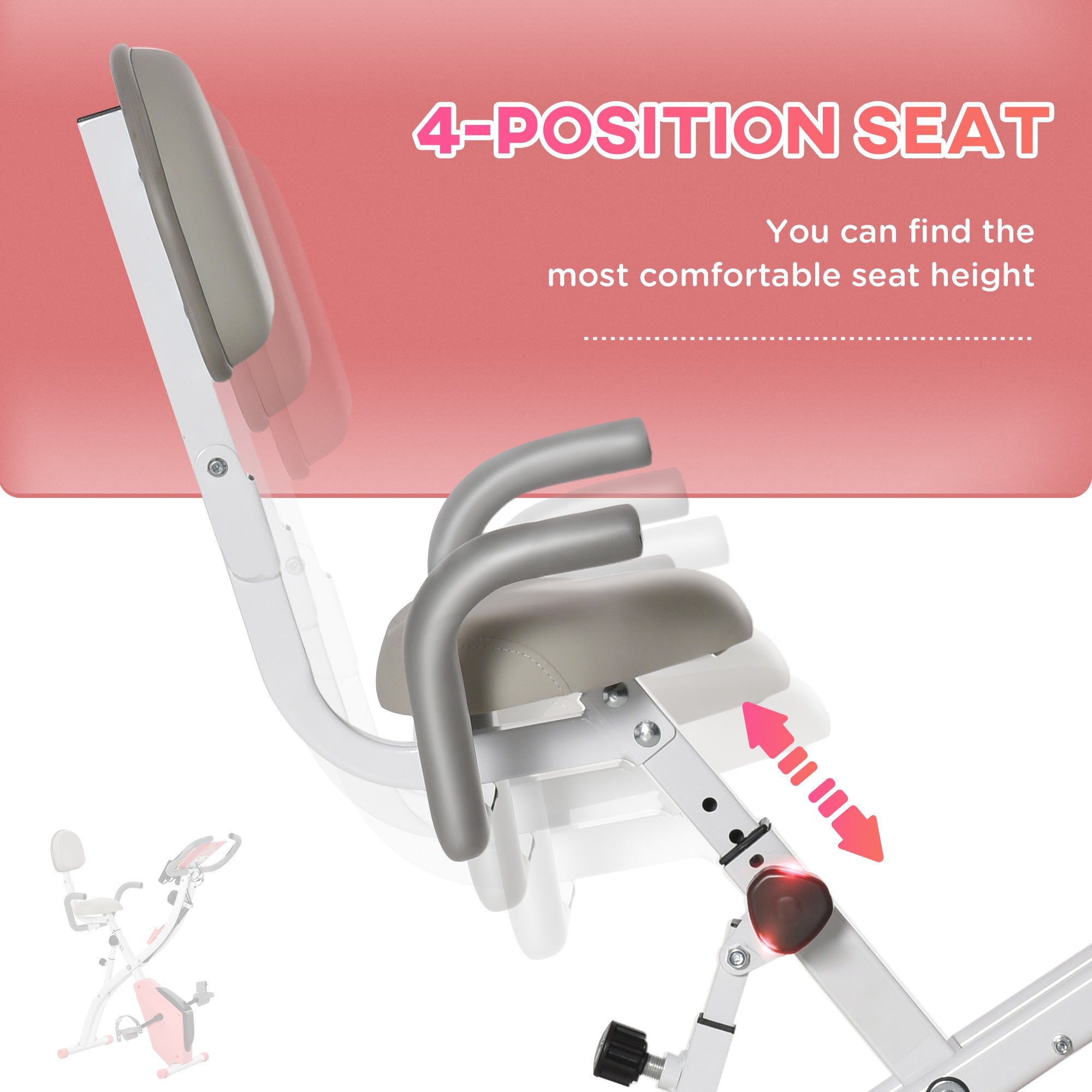 Soozier 2 in 1 Upright Stationary Exercise Bike Foldable Magnetic Recumbent Cycling with Arm Resistance Bands Pink