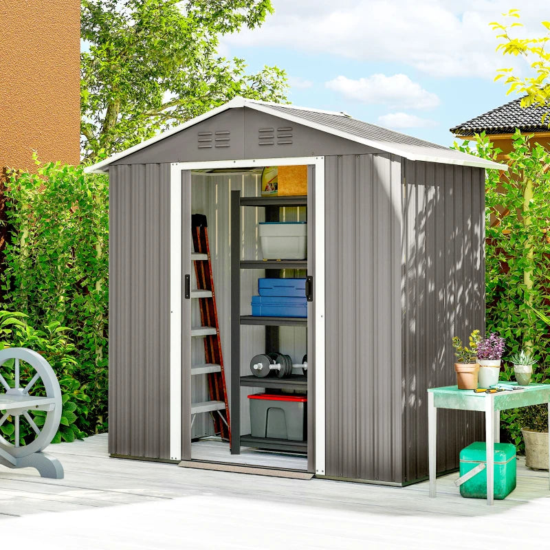 6.5x3.5ft Metal Garden Storage Shed for Outdoor Tool Storage with Double Sliding Doors and Vents, Light Grey