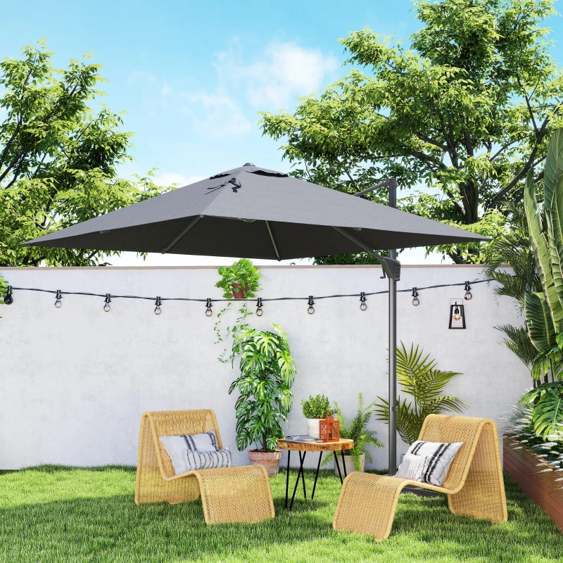 8'x8' Square Patio Hanging Offset Umbrella, Outdoor Cantilever Parasol w/ Cross Base, Dark Grey