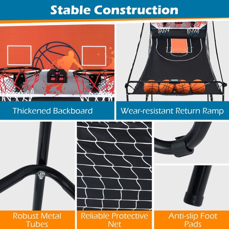 Foldable Basketball Arcade Game Kids Basketball Hoop Machine with 8 Exciting Playing Modes