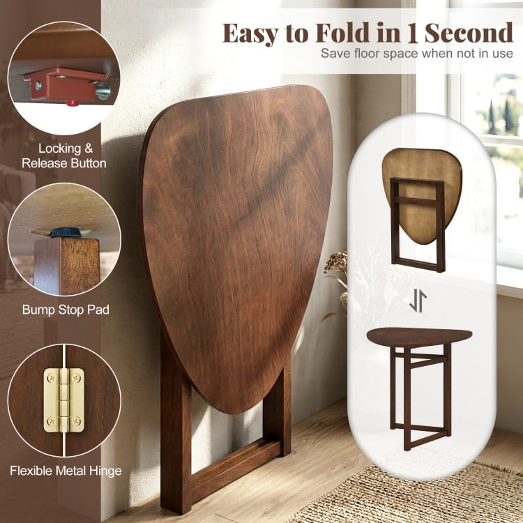 Foldable Dining Table 31.5" Triangular Small Kitchen Table for 2-Walnut