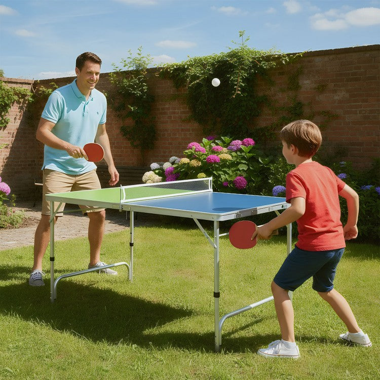 Foldable Mini Ping Pong Table with Adjustable Height (4 ft Portable Set)