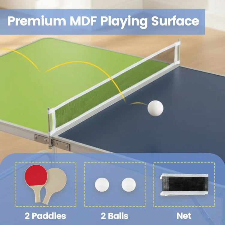 Foldable Mini Ping Pong Table with Adjustable Height (4 ft Portable Set)