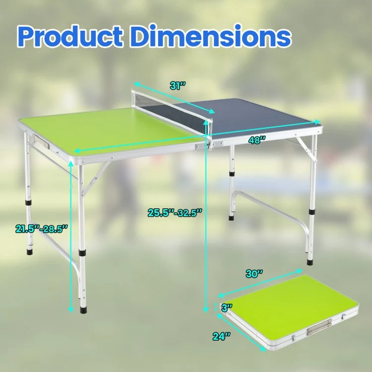 Foldable Mini Ping Pong Table with Adjustable Height (4 ft Portable Set)