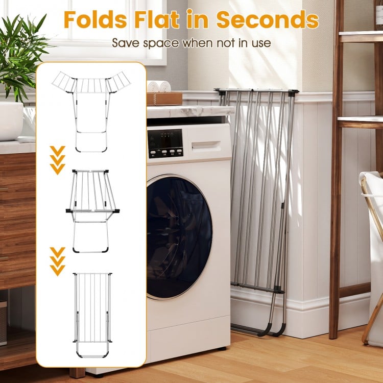 Folding Aluminum Clothes Drying Rack with 2 Side Wings