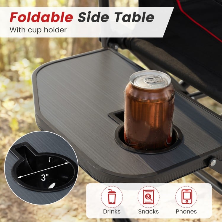 Folding Camping Chair with Side Table and Cup Holder with Carrying Bag-Black