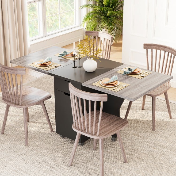 Folding Dining Table 3-in-1 Space-Saving Drop Leaf Kitchen Table with Lockable Wheels-Black