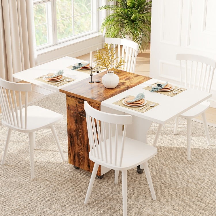 Folding Dining Table 3-in-1 Space-Saving Drop Leaf Kitchen Table with Lockable Wheels-Brown