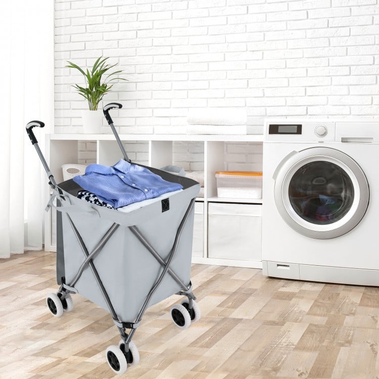 Folding Shopping Utility Cart with Water-Resistant Removable Canvas Bag