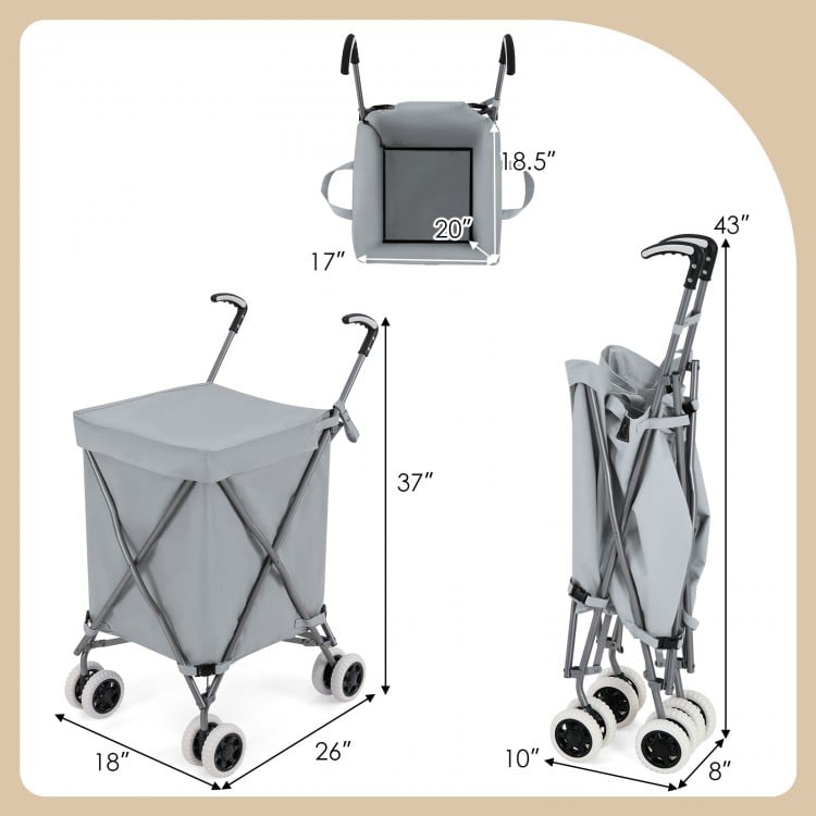 Folding Shopping Utility Cart with Water-Resistant Removable Canvas Bag