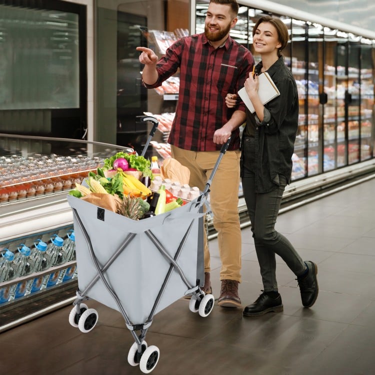 Folding Shopping Utility Cart with Water-Resistant Removable Canvas Bag