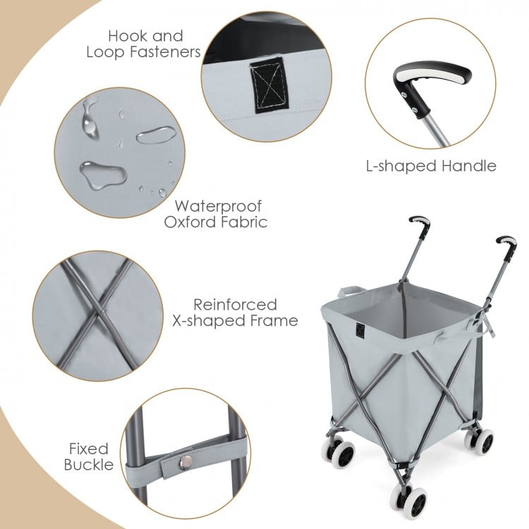 Folding Shopping Utility Cart with Water-Resistant Removable Canvas Bag