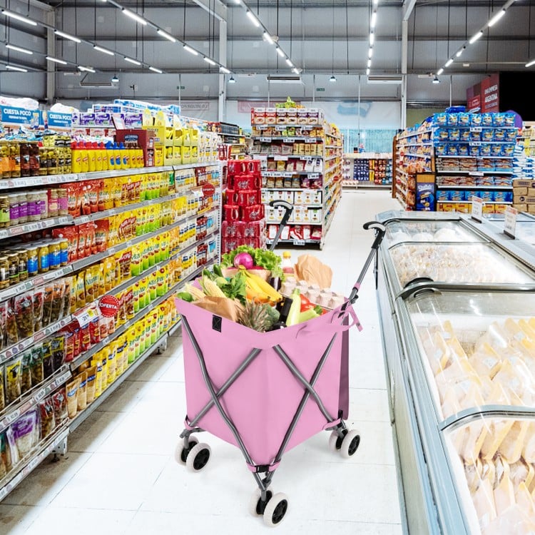 Folding Shopping Utility Cart with Water-Resistant Removable Canvas Bag