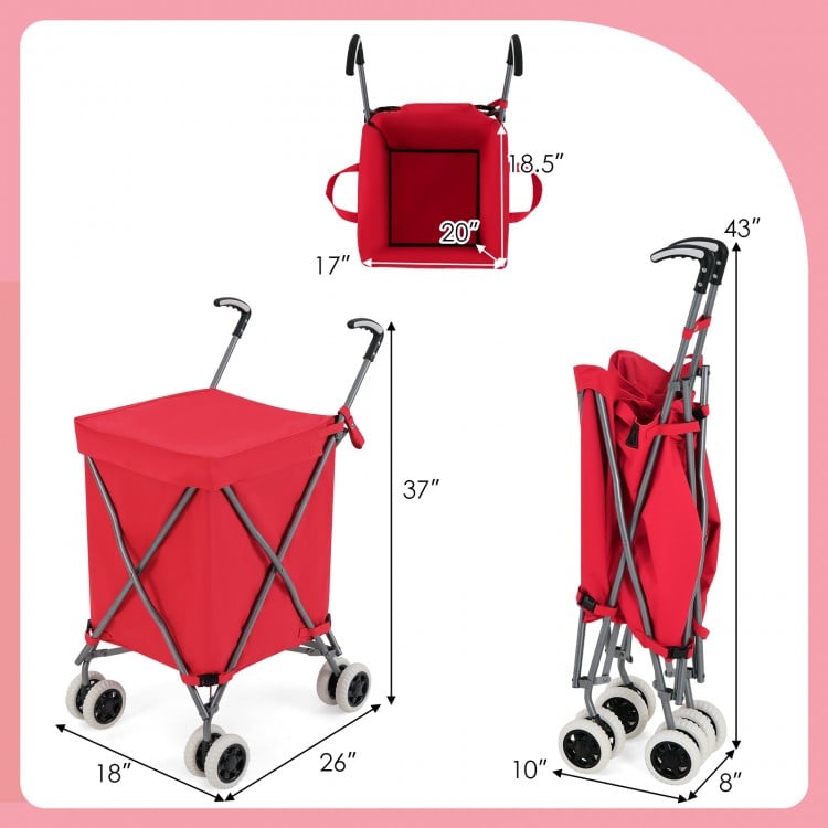 Folding Shopping Utility Cart with Water-Resistant Removable Canvas Bag
