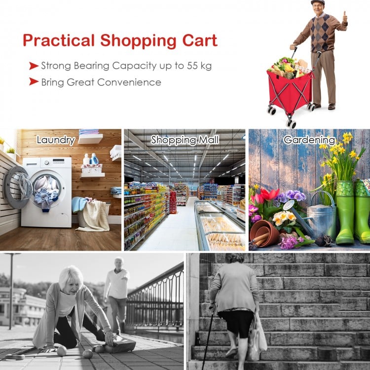 Folding Shopping Utility Cart with Water-Resistant Removable Canvas Bag