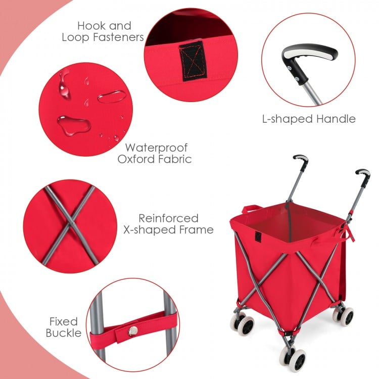 Folding Shopping Utility Cart with Water-Resistant Removable Canvas Bag