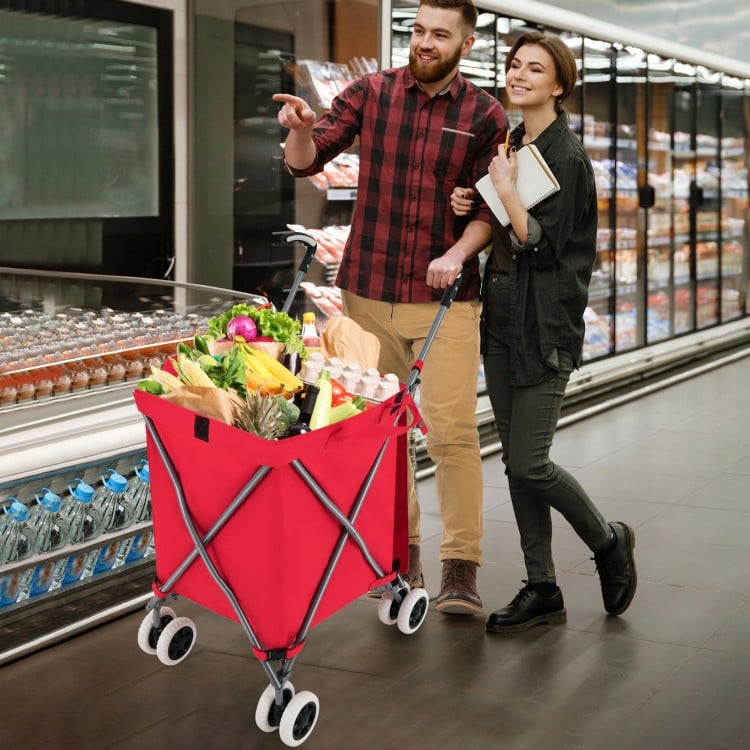 Folding Shopping Utility Cart with Water-Resistant Removable Canvas Bag