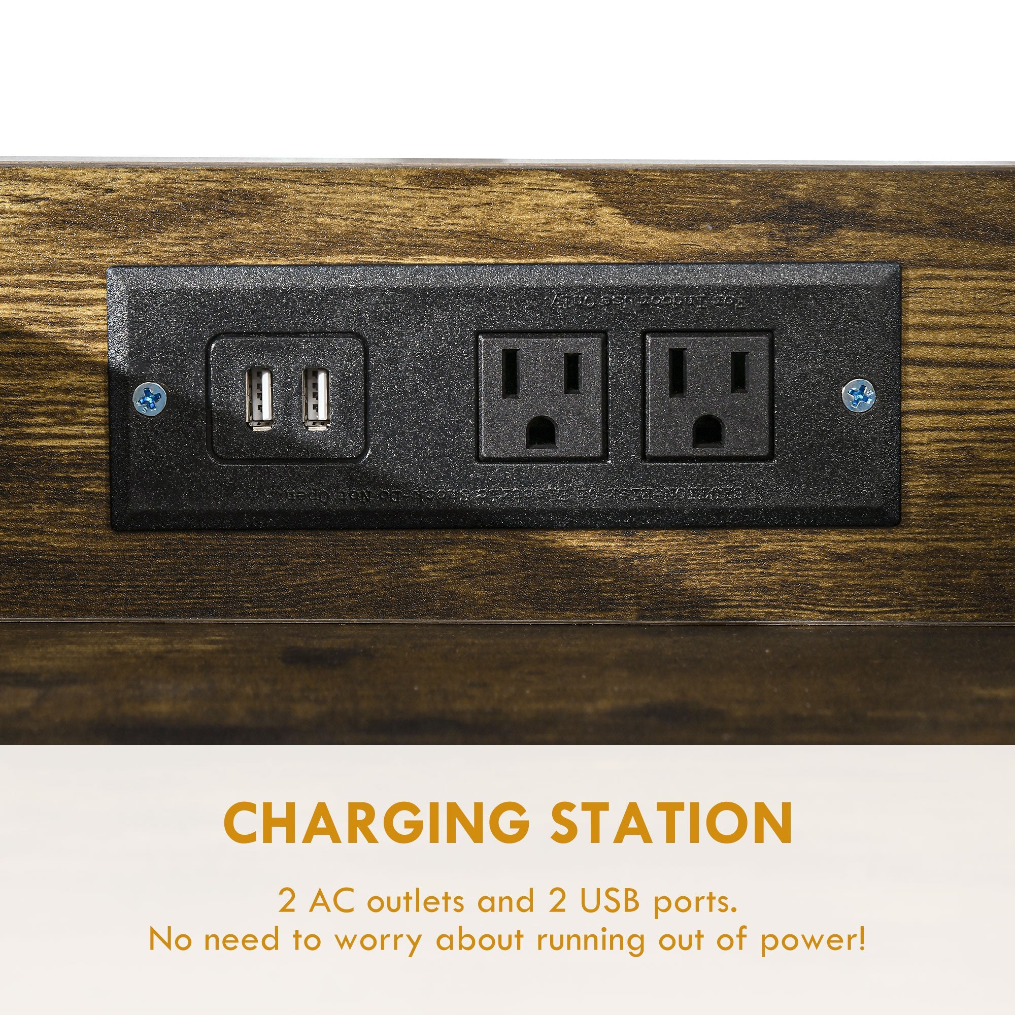 HOMCOM Charging Nightstand Oasis: Brown Rustic Bedroom Furniture with LED Lights, AC Outlets, USB Ports, 2 Drawers & Shelf