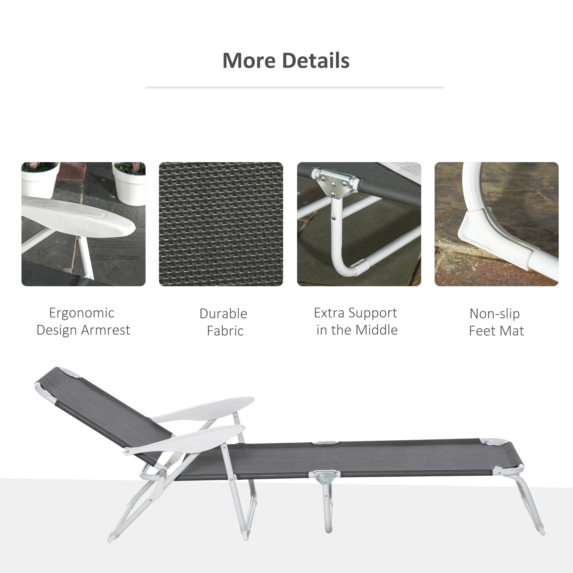 Outsunny Folding Chaise Lounge Outdoor Sun Lounger Recliner Chair with 4-Level Adjustable Backrest Dark Grey