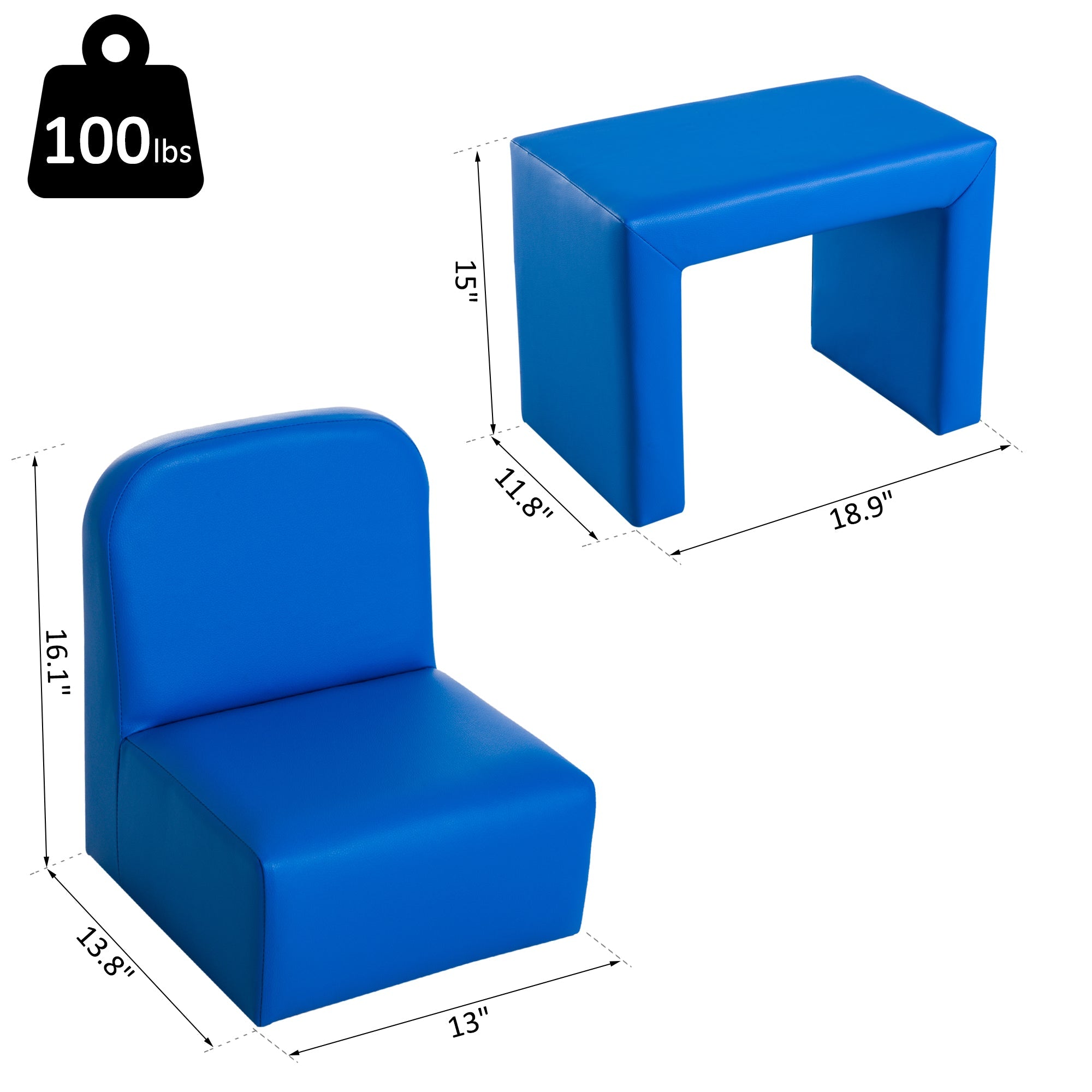 Qaba 2-in-1 Kids Convertible Table & Sofa Chair Set, Blue Multifunctional Toddler Armchair and Activity Couch