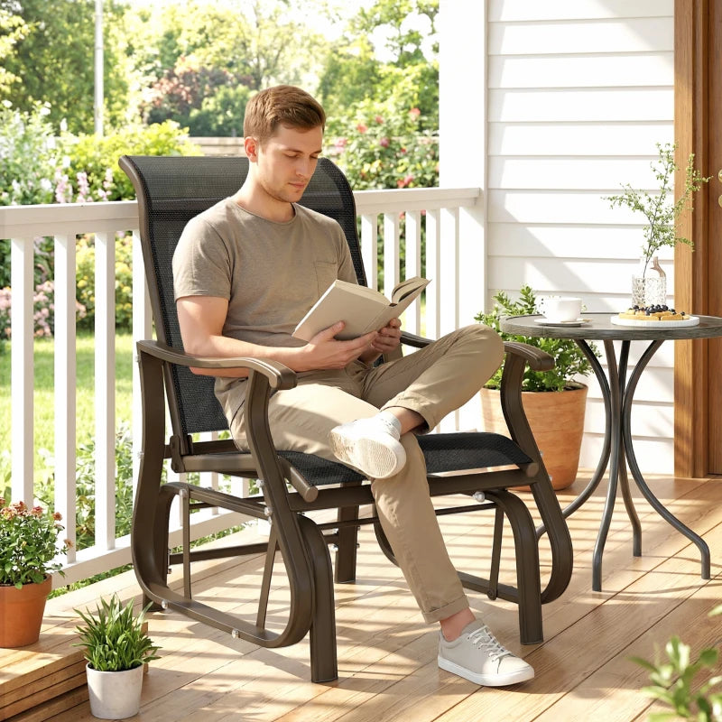 Outdoor Glider Chair, Patio Glider with Steel Frame and Mesh Fabric, Outdoor Chair for Backyard, Garden, Porch, Black