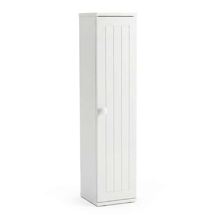 Free Standing Toilet Paper Holder with 4 Shelves and Top Slot for Bathroom-White