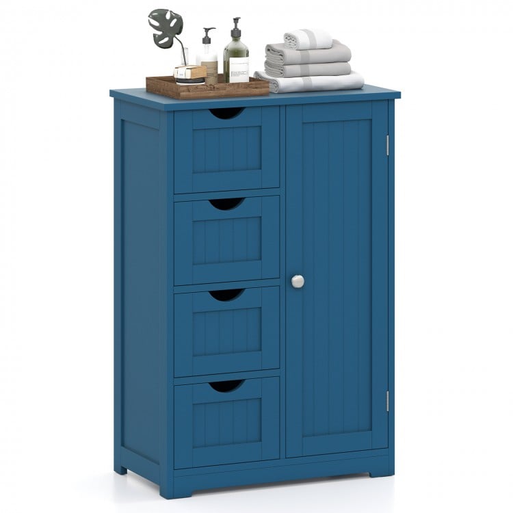 Free-Standing Wooden Cabinet with 4 Drawers and Door Cabinet-Blue