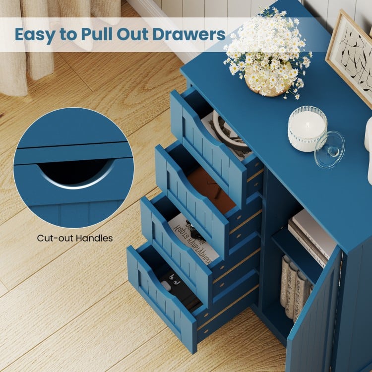 Free-Standing Wooden Cabinet with 4 Drawers and Door Cabinet-Blue