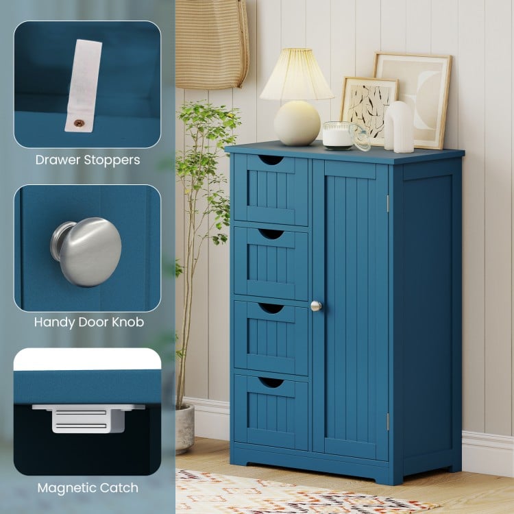 Free-Standing Wooden Cabinet with 4 Drawers and Door Cabinet-Blue