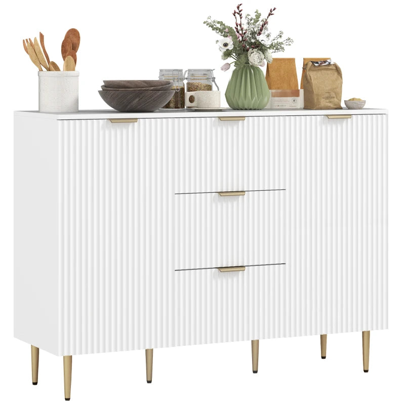 Modern Kitchen Storage Cabinet, Sideboard Buffet Cabinet w/ 3 Drawers and Adjustable Shelves for Kitchen Hallway, White