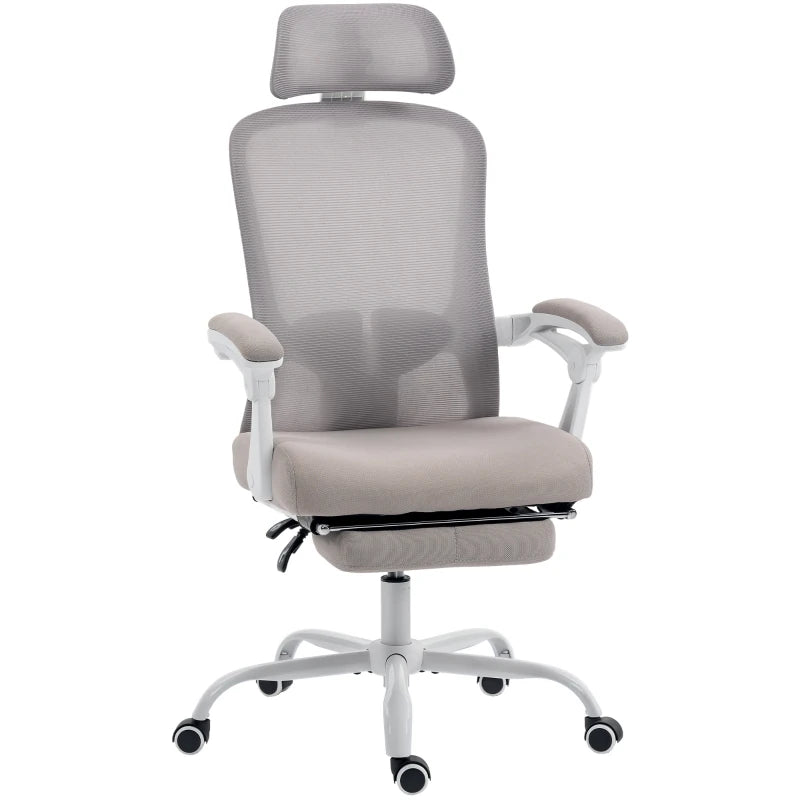 Ergonomic Office Chair, Mesh Reclining Desk Chair with Adjustable Lumbar Support, Headrest, Grey
