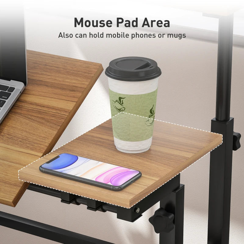 Mobile Stand Up Desk, Height & Angle Adjustable Computer Desk with Wheels for Standing or Sitting, Laptop Desk, Brown