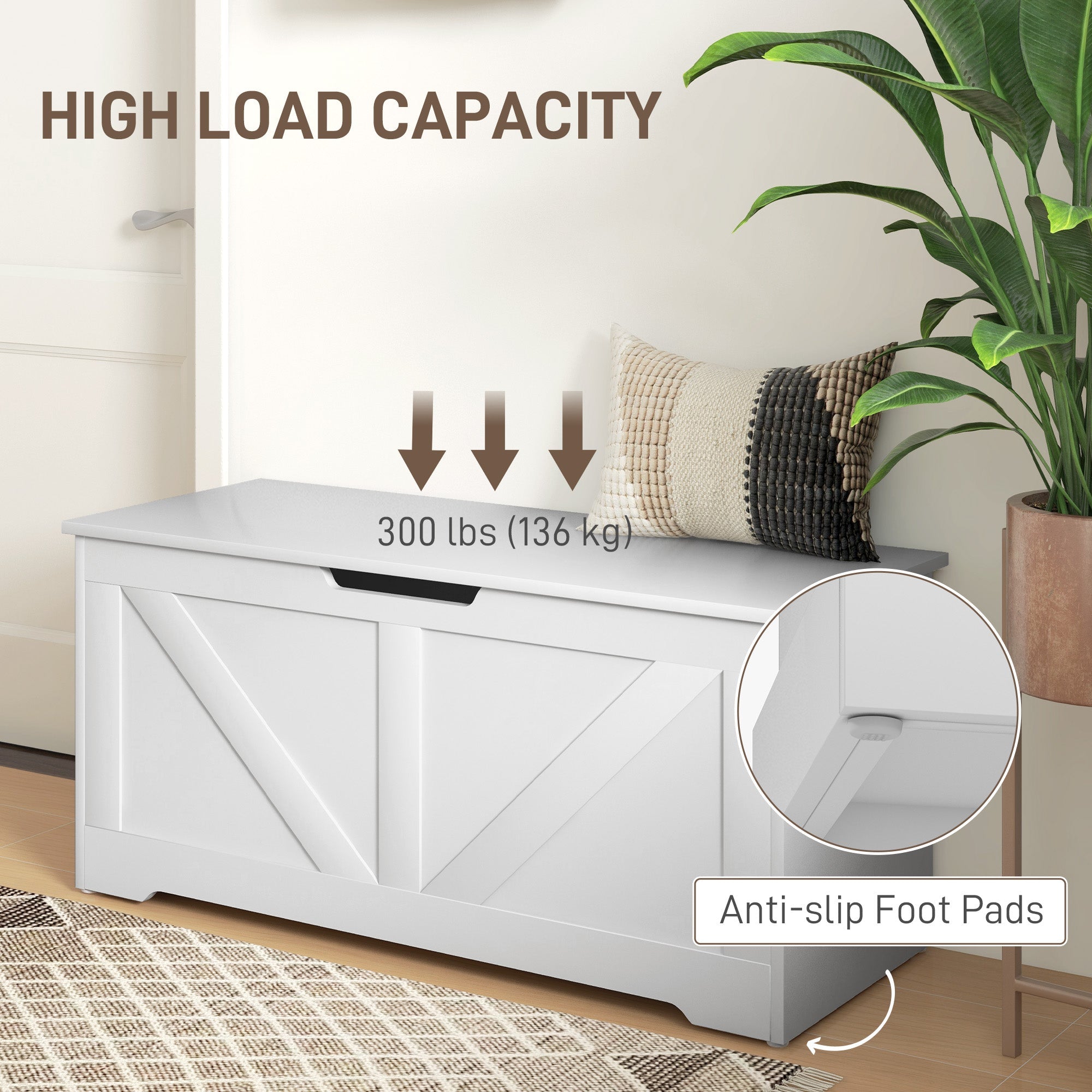 HOMCOM 39.4 Inches Storage Chest, Storage Trunk with 2 Safety Hinges, Wooden Toy Box for Living Room, White Wood Grain