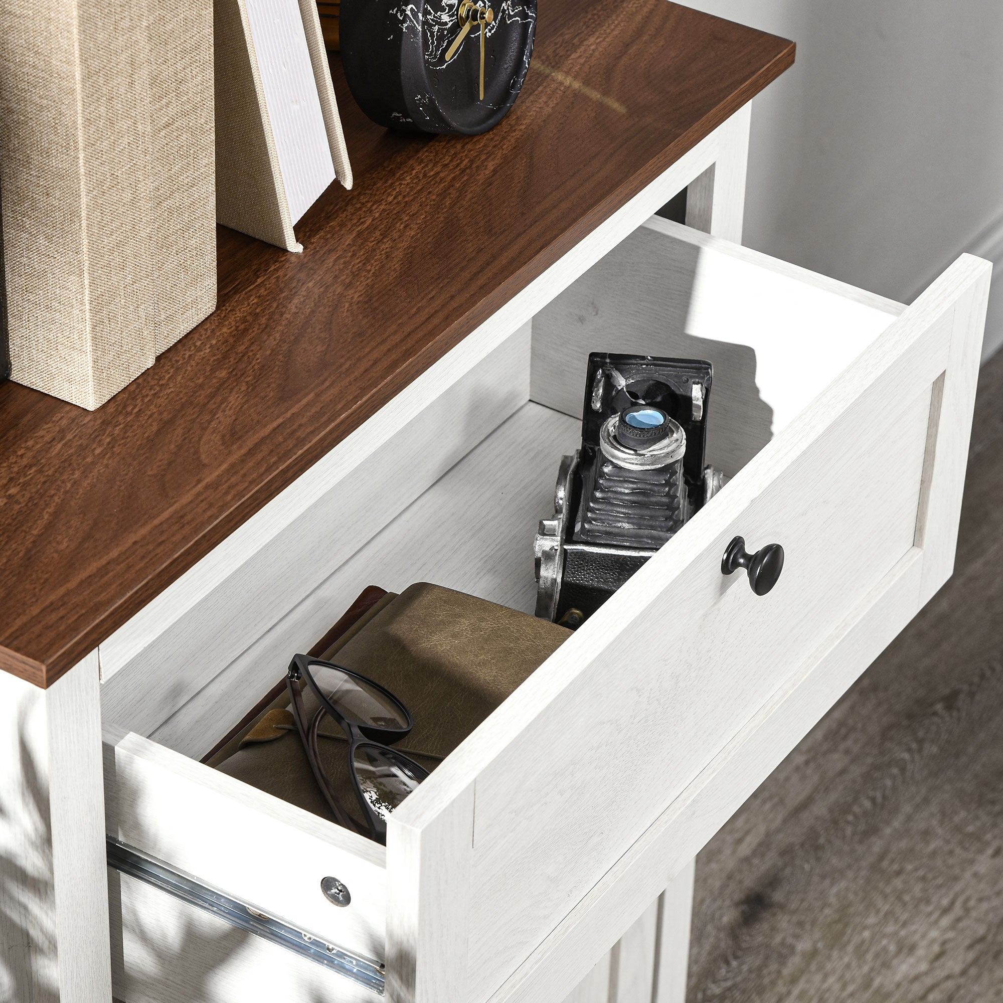 HOMCOM Compact White Farmhouse Cabinet: 23.6" Sideboard with Doors & Drawer for Space-Saving Kitchen & Living Room Organization