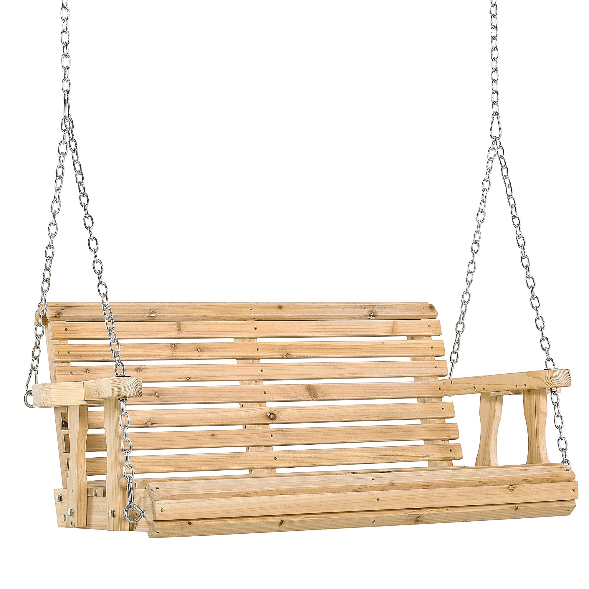 Outsunny 2 Seater Wooden Porch Swing Patio Swing Seat with Cup Holder and Chains Outdoor Swing Bench for Garden Yard, Natural