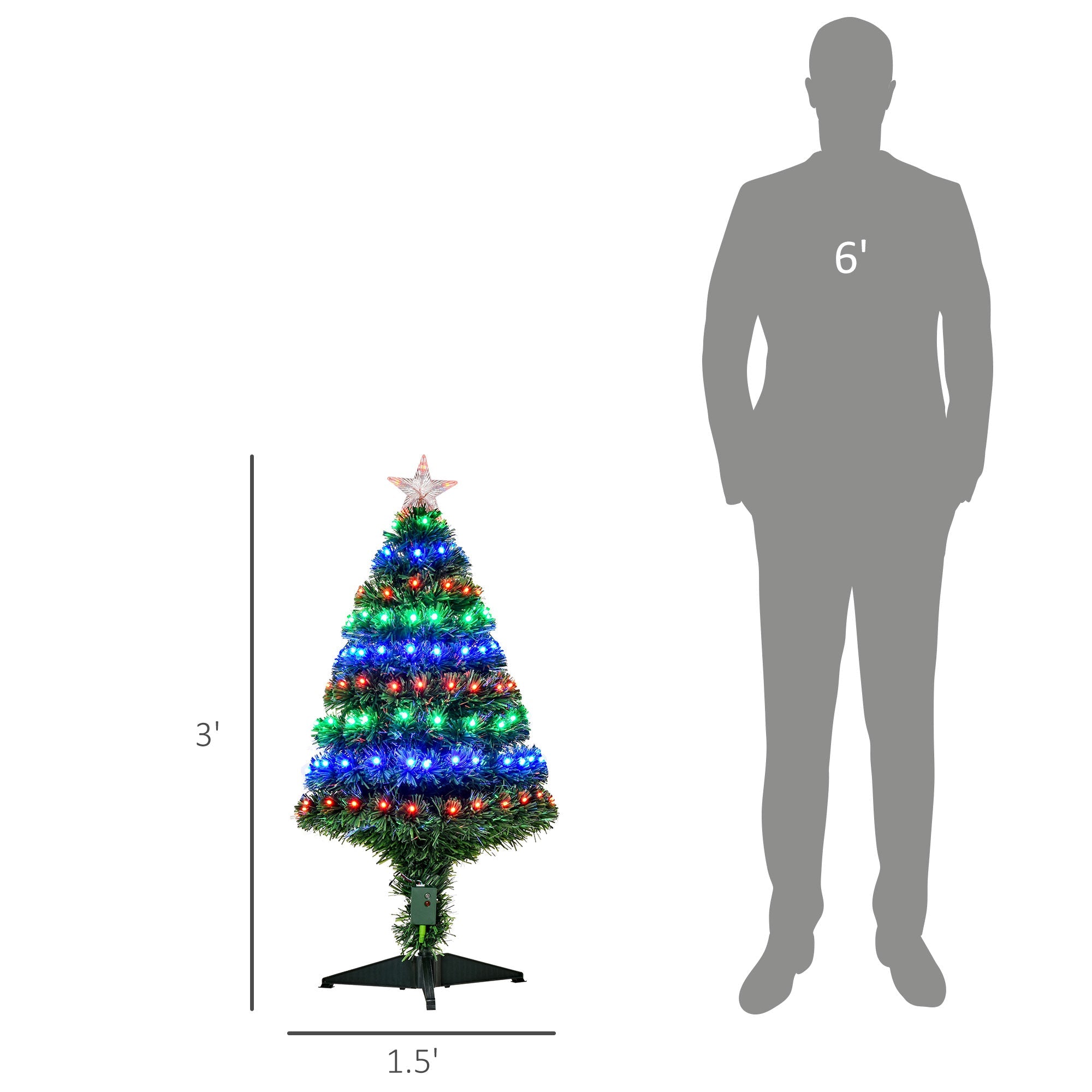 HOMCOM 3FT Pre-lit Fiber Optic Christmas Tree - 90 LED Lights, Green, Artificial Holiday Décor for Xmas