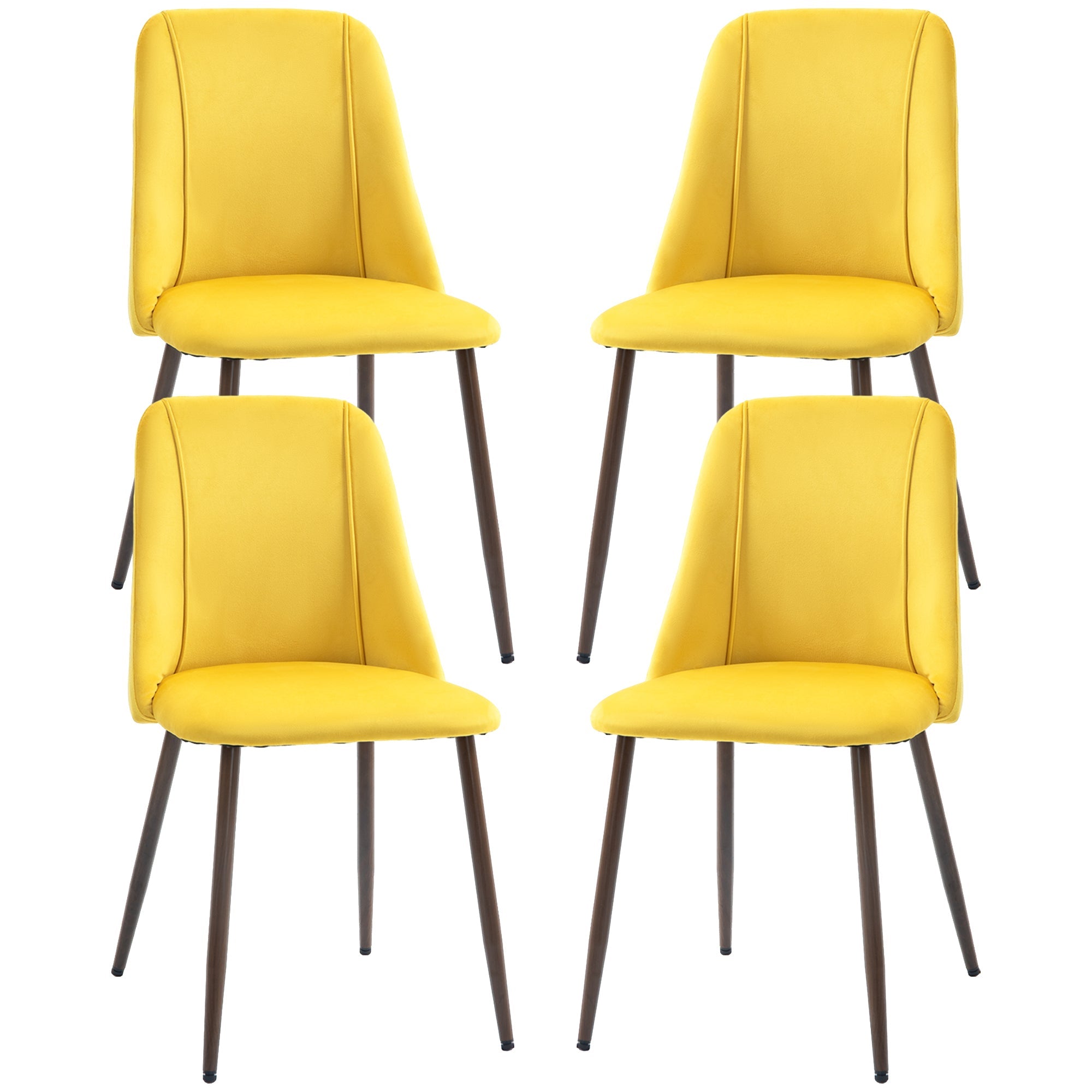 HOMCOM Upholstered Dining Chairs Set of 4, Velvet Accent Chair with Back and Wood-grain Steel Leg for Kitchen, Yellow