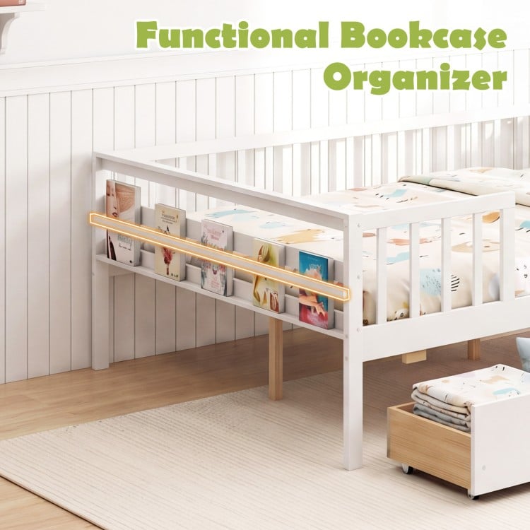 Full Size Daybed with Fence and 2 Drawers for Boys and Girls-White