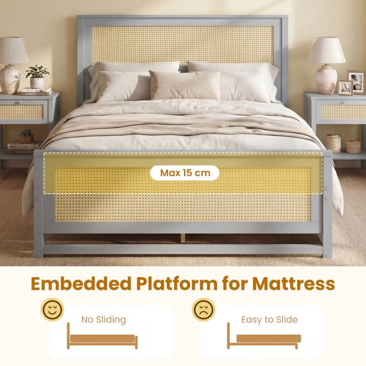 Full Size Rattan Bed Frame with Storage Drawers-Gray